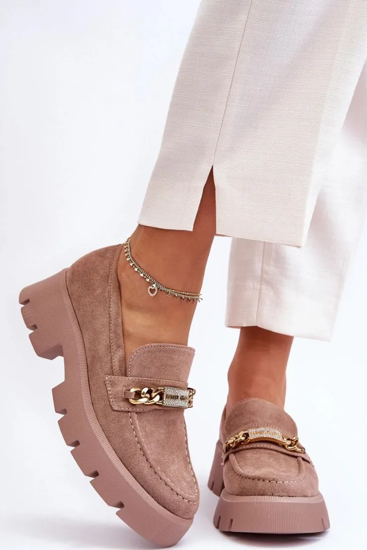 Damskie Boto Klasyczne Zamszowe Mokasyny Na Masywnej Platformie Brązowe Catch Me!