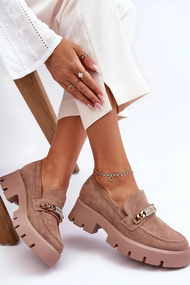 Damskie Boto Klasyczne Zamszowe Mokasyny Na Masywnej Platformie Brązowe Catch Me!