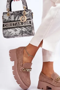 Damskie Boto Klasyczne Zamszowe Mokasyny Na Masywnej Platformie Brązowe Catch Me!