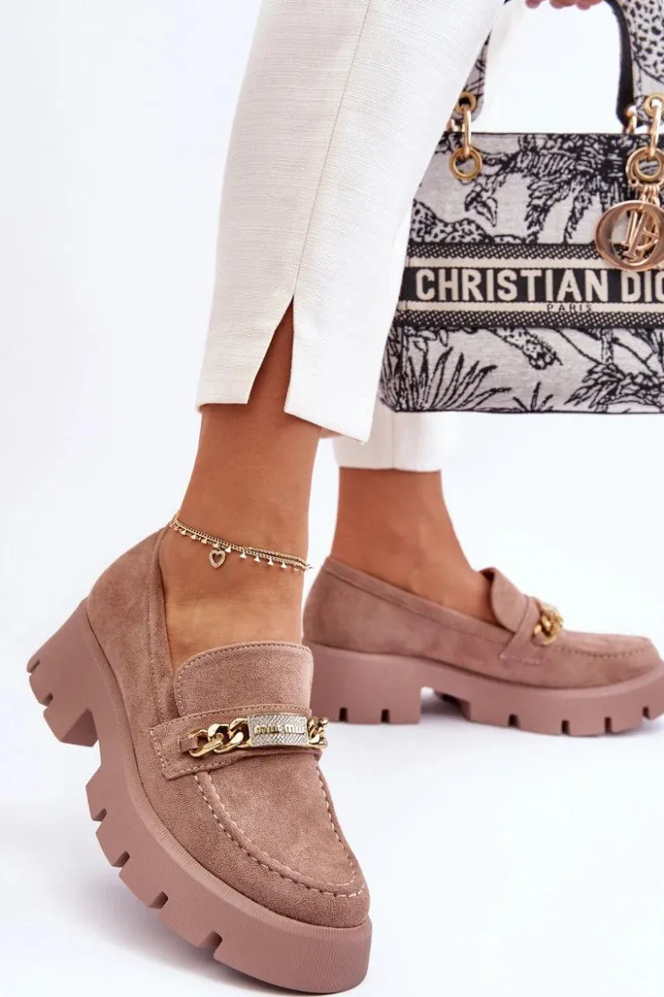 Damskie Boto Klasyczne Zamszowe Mokasyny Na Masywnej Platformie Brązowe Catch Me!