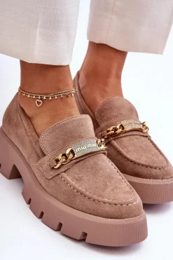 Damskie Boto Klasyczne Zamszowe Mokasyny Na Masywnej Platformie Brązowe Catch Me!