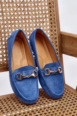 Damskie Boto Klasyczne Zamszowe Mokasyny Z Ozdobą Niebieskie Arla