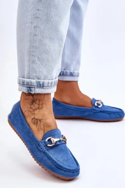 Damskie Boto Klasyczne Zamszowe Mokasyny Z Ozdobą Niebieskie Arla