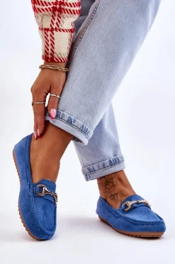 Damskie Boto Klasyczne Zamszowe Mokasyny Z Ozdobą Niebieskie Arla