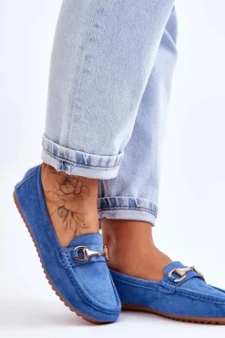 Damskie Boto Klasyczne Zamszowe Mokasyny Z Ozdobą Niebieskie Arla