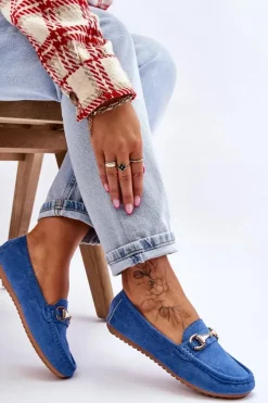 Damskie Boto Klasyczne Zamszowe Mokasyny Z Ozdobą Niebieskie Arla