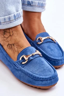 Damskie Boto Klasyczne Zamszowe Mokasyny Z Ozdobą Niebieskie Arla