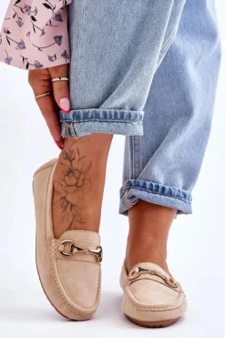 Damskie Boto Klasyczne Zamszowe Mokasyny Z Ozdobą Beżowe Arla