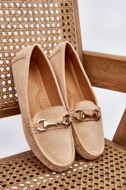Damskie Boto Klasyczne Zamszowe Mokasyny Z Ozdobą Beżowe Arla