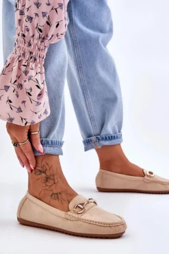 Damskie Boto Klasyczne Zamszowe Mokasyny Z Ozdobą Beżowe Arla