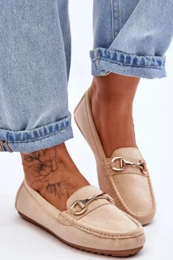 Damskie Boto Klasyczne Zamszowe Mokasyny Z Ozdobą Beżowe Arla