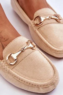 Damskie Boto Klasyczne Zamszowe Mokasyny Z Ozdobą Beżowe Arla