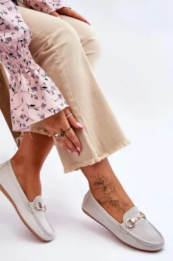 Discount Boto Klasyczne Zamszowe Mokasyny Z Ozdobą Szare Arla