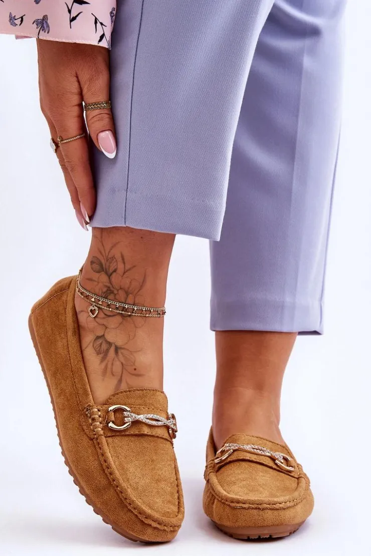 Damskie Boto Klasyczne Zamszowe Mokasyny Z Ozdobą Camel Amera