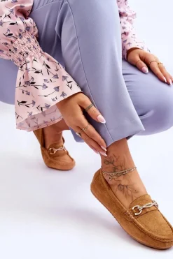 Damskie Boto Klasyczne Zamszowe Mokasyny Z Ozdobą Camel Amera