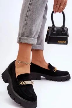 Hot Boto Klasyczne Zamszowe Mokasyny Na Masywnej Platformie Czarne Catch Me!