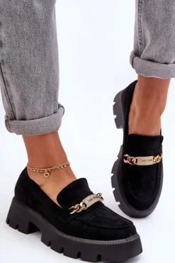 Hot Boto Klasyczne Zamszowe Mokasyny Na Masywnej Platformie Czarne Catch Me!