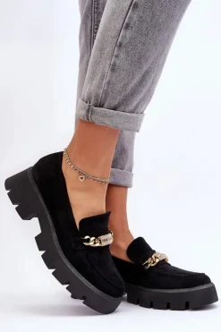 Hot Boto Klasyczne Zamszowe Mokasyny Na Masywnej Platformie Czarne Catch Me!