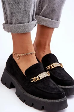 Hot Boto Klasyczne Zamszowe Mokasyny Na Masywnej Platformie Czarne Catch Me!