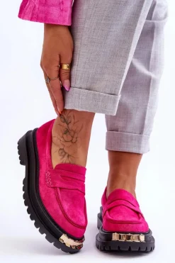 Boto Mokasyny Damskie Zamszowe*Klasyczne Zamszowe Mokasyny Z Ozdobą Fuksja Monaro