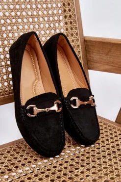 Damskie Boto Klasyczne Zamszowe Mokasyny Z Ozdobą Czarne Arla