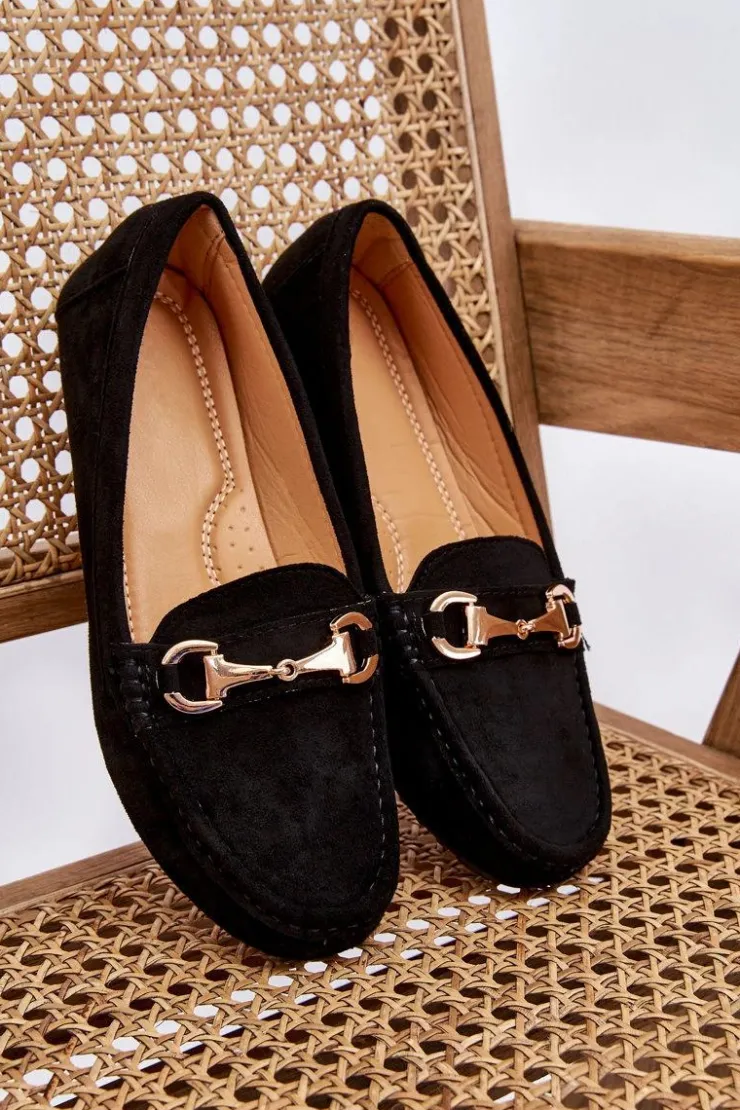 Damskie Boto Klasyczne Zamszowe Mokasyny Z Ozdobą Czarne Arla
