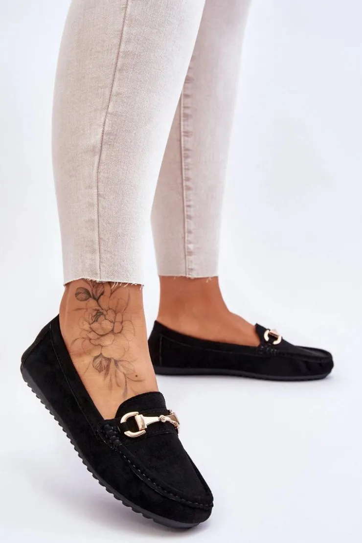 Damskie Boto Klasyczne Zamszowe Mokasyny Z Ozdobą Czarne Arla