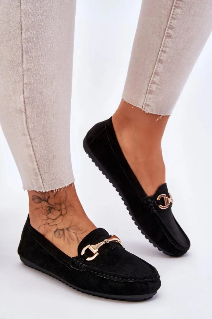 Damskie Boto Klasyczne Zamszowe Mokasyny Z Ozdobą Czarne Arla