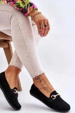 Damskie Boto Klasyczne Zamszowe Mokasyny Z Ozdobą Czarne Arla