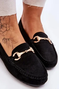 Damskie Boto Klasyczne Zamszowe Mokasyny Z Ozdobą Czarne Arla