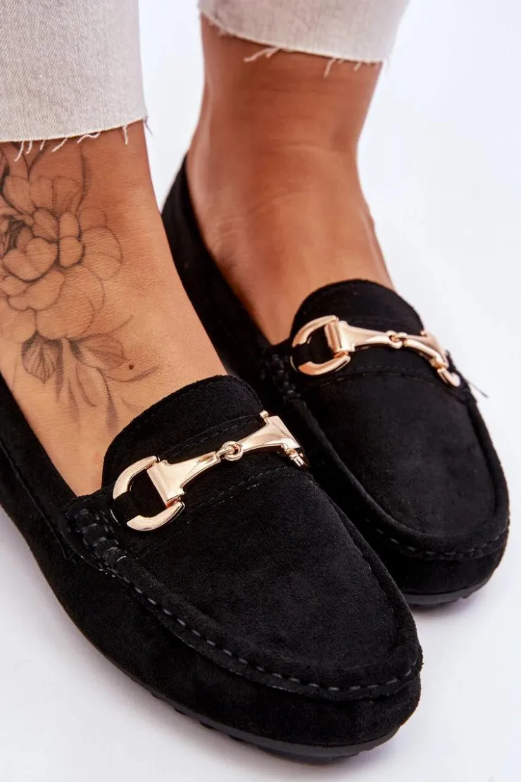 Damskie Boto Klasyczne Zamszowe Mokasyny Z Ozdobą Czarne Arla