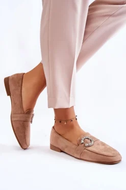 Damskie Boto Klasyczne Zamszowe Mokasyny Ciemnobeżowe Halla