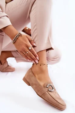 Damskie Boto Klasyczne Zamszowe Mokasyny Ciemnobeżowe Halla