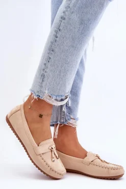 Damskie Boto Klasyczne Zamszowe Mokasyny Beżowe Good Time