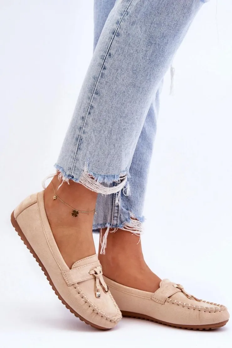 Damskie Boto Klasyczne Zamszowe Mokasyny Beżowe Good Time