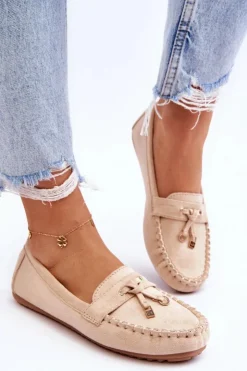 Damskie Boto Klasyczne Zamszowe Mokasyny Beżowe Good Time