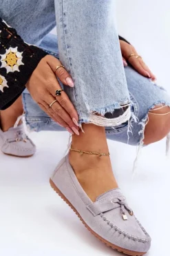 Damskie Boto Klasyczne Zamszowe Mokasyny Szare Good Time