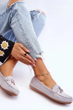 Damskie Boto Klasyczne Zamszowe Mokasyny Szare Good Time