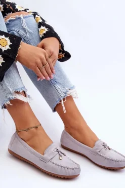 Damskie Boto Klasyczne Zamszowe Mokasyny Szare Good Time