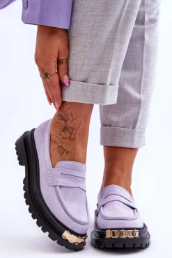 New Boto Klasyczne Zamszowe Mokasyny Z Ozdobą Fioletowe Monaro