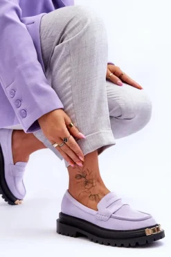 New Boto Klasyczne Zamszowe Mokasyny Z Ozdobą Fioletowe Monaro