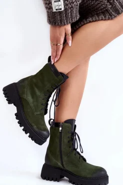 Outlet Boto Klasyczne Zamszowe Ocieplane Botki Zielone Lemar Caima
