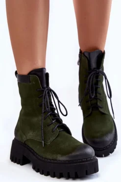 Outlet Boto Klasyczne Zamszowe Ocieplane Botki Zielone Lemar Caima