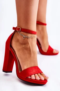 Damskie Boto Klasyczne Zamszowe Sandałki Na Słupku Czerwone Aveira