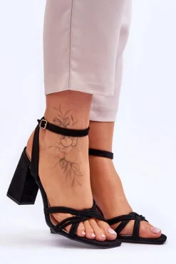 Damskie Boto Klasyczne Zamszowe Sandały Na Słupku Czarne Bernett