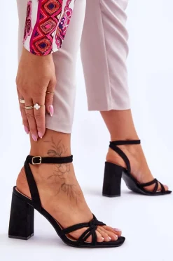 Damskie Boto Klasyczne Zamszowe Sandały Na Słupku Czarne Bernett