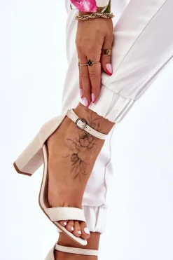 Damskie Boto Klasyczne Zamszowe Sandały Na Słupku Jasnobeżowe Amina