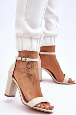 Damskie Boto Klasyczne Zamszowe Sandały Na Słupku Jasnobeżowe Amina