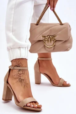 Discount Boto Klasyczne Zamszowe Sandały Na Słupku Beżowe Amina