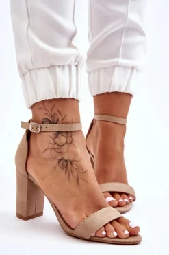 Discount Boto Klasyczne Zamszowe Sandały Na Słupku Beżowe Amina